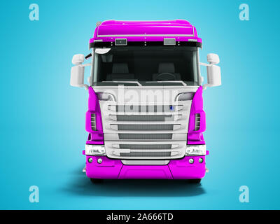 Greater violet truck for transportation of goods for long distances front view 3d render on blue background with shadow Stock Photo