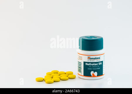 Cluj-Napoca/Romania-10 24 2019:  Nefrotec DS vet tablets by Himalaya for cats and dogs used like antilithic and urinary antiseptic Stock Photo