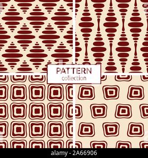 Set of four abstract seamless geometric patterns of regularly repeating geometric shapes. Aboriginal painting style. Doodle sketch style. Tribal. Stock Vector