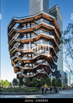 The Vessel at Hudson Yards in New York designed by Thomas Heatherwick. An interactive, spiral staircase artwork. Stock Photo