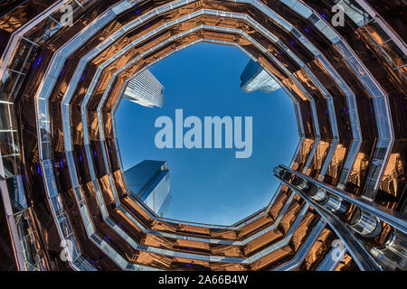 The Vessel at Hudson Yards in New York designed by Thomas Heatherwick. An interactive, spiral staircase artwork. Stock Photo