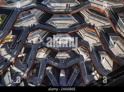 The Vessel at Hudson Yards in New York designed by Thomas Heatherwick. An interactive, spiral staircase artwork. Stock Photo