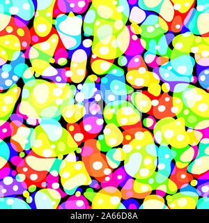Rainbow multicolor abstract spotted seamless pattern, background from geometrical figures. Colorful bright texture of various shapes for creative fabr Stock Vector