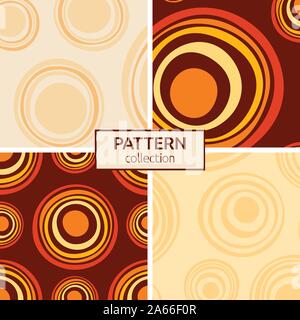 Set of four abstract asymmetrical circles seamless pattern. Australian aboriginal ornament. Aboriginal painting style. Doodle sketch style. Tribal. Stock Vector