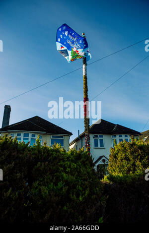 Christmas decorations in front garden on housing estate Stock Photo