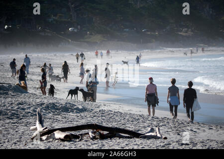 Tourists on the beach at Carmel -by-the-Sea California USA Stock Photo