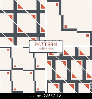 Set of four seamless patterns. Abstract vector color backgrounds. Modern stylish textures of triangles and rectangular elements. Stock Vector