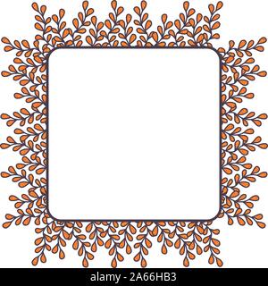 Square frame with orange branch for banner design, poster template. Autumn season background. Decorative retro border. Stock Vector