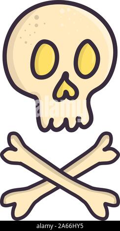 Set of skull and croosbones in doodle style on white background. Isolated flat vector design. Stock Vector