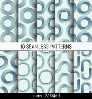 Set of ten seamless patterns. Abstract geometrical trendy vector color backgrounds. Fashion design. Repeating geometric tiles. Stock Vector