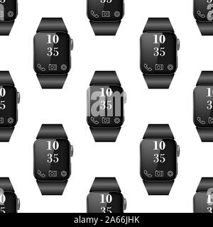 Black Smart Watch Seamless Pattern Isolated on White Background Stock Vector