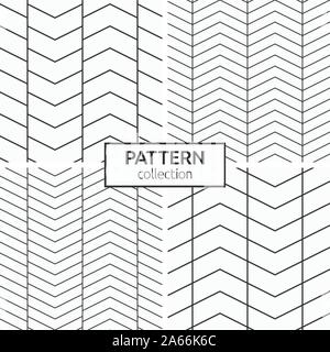 Set of four seamless patterns. Abstract geometrical trendy vector monochrome backgrounds. Linear style. Modern stylish textures with arrows, chevron. Stock Vector