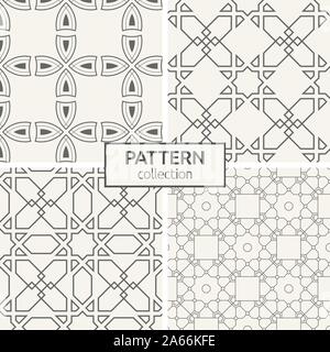 Set of four oriental seamless patterns. Abstract geometric trendy vector backgrounds. Modern stylish textures of regularly repeated ornaments. Stock Vector