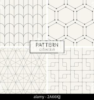 Set of four seamless patterns. Abstract geometrical trendy vector backgrounds. Linear style. Modern stylish textures of repeating triangles. Stock Vector