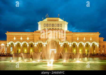 History Museum of Armenia and National Gallery of Armenia on Republic Square at night, Yerevan, Armenia. Stock Photo