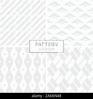Set of four abstract geometric seamless patterns. Modern stylish backgrounds. White and gray geometric textures. Parallel diagonal stripes. Stock Vector
