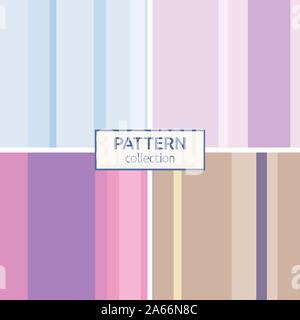 Set of four seamless fashion colorful patterns. Straight vertical variable width stripes. Straight parallel vertical lines. Pastel colors. Vector. Stock Vector