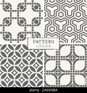 Set of four seamless patterns. Abstract geometric trendy vector backgrounds. Modern stylish textures. Repeating geometric ornametnts of squares. Stock Vector
