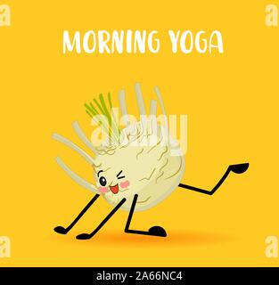 Celery. Vegan and vegetarian food. Vegetable Yoga. Character with eyes and hands ... Stock Vector