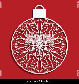Christmas tree bauble in paper cut style. Stock Vector
