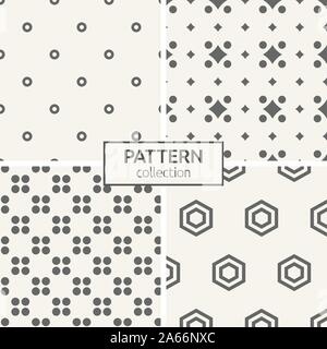 Set of four seamless patterns. Abstract geometric trendy vector backgrounds. Modern stylish textures of regularly repeating curved rhombuses and dots. Stock Vector