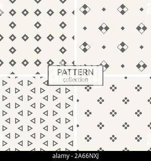 Set of four seamless patterns. Abstract geometric trendy vector backgrounds. Modern stylish textures of small triangles, rhombuses, groups of dots. Stock Vector