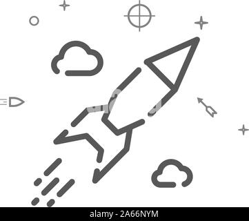 Ballistic missile simple vector line icon. Rocket symbol, pictogram, sign. Light background. Editable stroke. Adjust line weight. Stock Vector