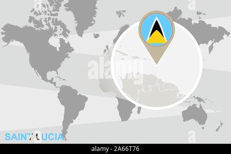 Simple round flag of Saint Lucia - World Map With Magnified Saint Lucia Saint Lucia Flag And Map 2a66t76 