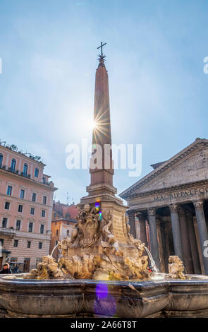 Italy, Lazio, Rome, Piazza della Rotunda, Fontana del Pantheon and Pantheon beyond Stock Photo