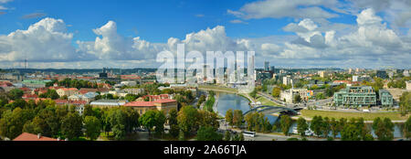 The old and the new city with the Neris river. Vilnius, Lithuania Stock Photo
