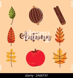 bundle of autumn season set icons Stock Vector