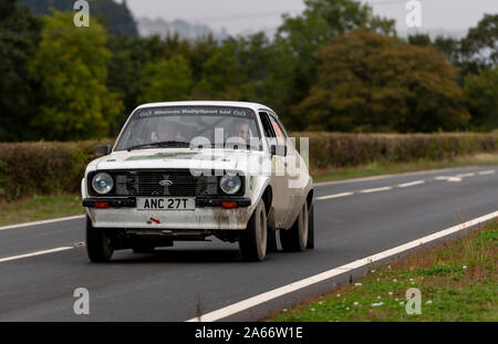 Car 254, Driver David Edwards, Co-Driver Paul Dolby, Wales Rally GB National, in-between stages in Newtown, Powys, Wales, UK Stock Photo