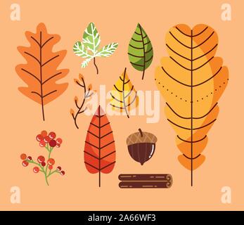 bundle of autumn season set icons Stock Vector