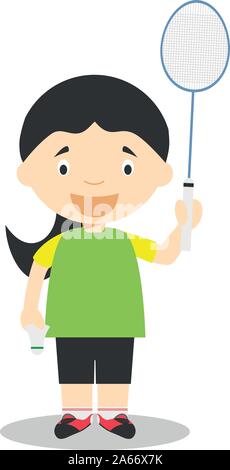 Sports cartoon vector illustrations: Badminton (female) Stock Vector