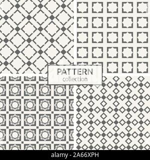 Set of four seamless patterns. Abstract geometric trendy vector backgrounds. Modern stylish textures of repeating geometric tiles, rhombuses. Stock Vector