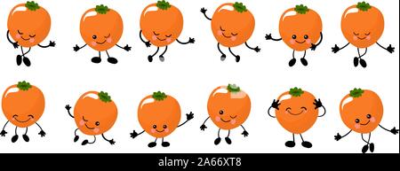 Persimmon. Character is cheerful with arms and legs. Set of fruits on a white background ... Stock Vector