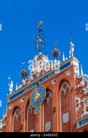 Close Up of House of Blackheads and Schwab House, Town Hall Square, Old Town, Riga, Latvia Stock Photo