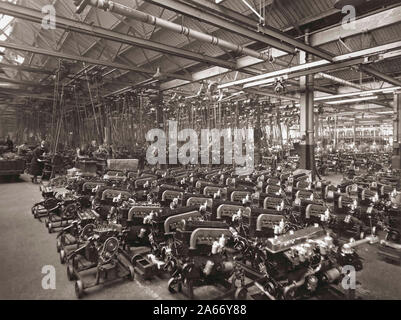 Interior Wolseley Motors, Birmingham in the 1930’s.  Engines awaiting assembly into vehicles. Stock Photo