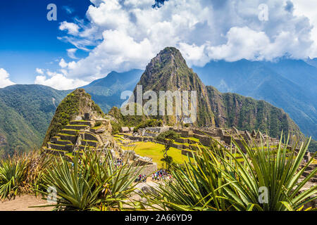Historic ancient Incan Machu Picchu on mountain in Andes, Cuzco Region, Peru Stock Photo