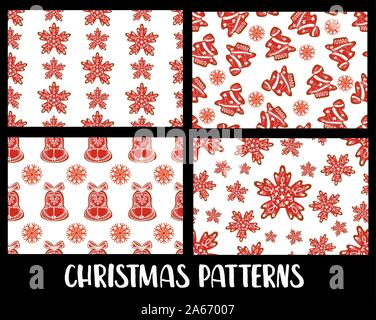 Large set of seamless patterns. Christmas and New Year. 2020. Gingerbread cookies Stock Vector