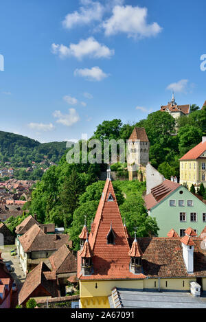 The medieval old town inside the citadel. A Unesco World Heritage Site. Sighisoara, Transylvania. Romania Stock Photo