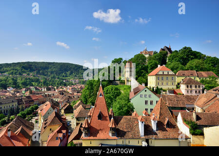 The medieval old town inside the citadel. A Unesco World Heritage Site. Sighisoara, Transylvania. Romania Stock Photo