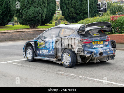 Car 3, Driver Teemu Suninen, Co-Driver Jarmo Lehtinen,Wales GB Rally in between stages at Newtown, Powys, Wales, UK Stock Photo