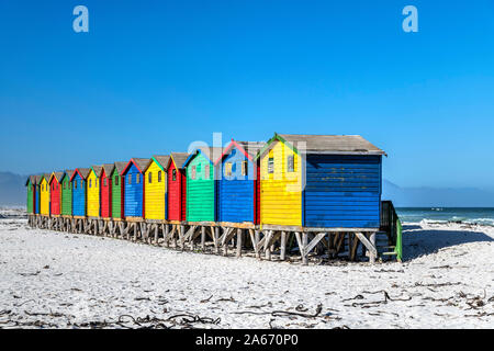 Colorful beach houses on the beach, Muizenberg, Cape Town, Western Cape, South Africa Stock Photo