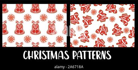 Set of christmas patterns. Christmas gingerbread cookies. Glaze. Snowflakes Cooking and Penguins Characters. Stock Vector