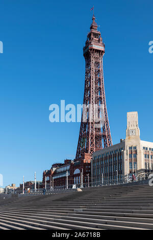 Blackpool Tower on a sunny day with blue skies. Stock Photo