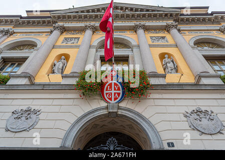 Town Hall, Lugano in Switzerland in October. Stock Photo