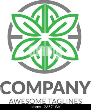 simple Green leafs and globe in lines logo vector template, abstract Eco friendly globe for better future logo Stock Vector