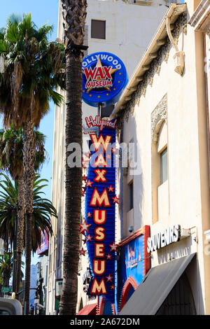 Hollywood Wax museum entrance and neon sign. Hollywood Boulevard, Los Angeles, California, United States of America. October 2019 Stock Photo