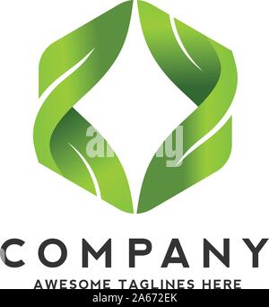 hexagon leaf ecology nature element vector, abstract organic leaf with hexagon background logo Stock Vector